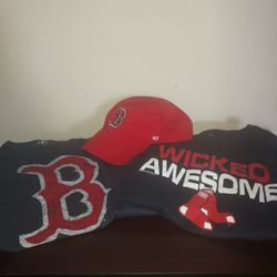 Boston Red Sox Mens T Shirts Size Medium 47 Brand  (2) & Baseball Hat Blue & Red