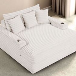 New White Or Black Oversized Chaise Lounge Sofa Chair With Cup Holders And USB Ports