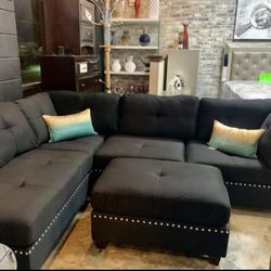 Brand New Black Fabric Sectional Sofa (available For Same Day Pick Up)!