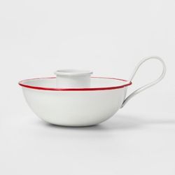 Candle Holder Dish - White with Red Strip - Threshold