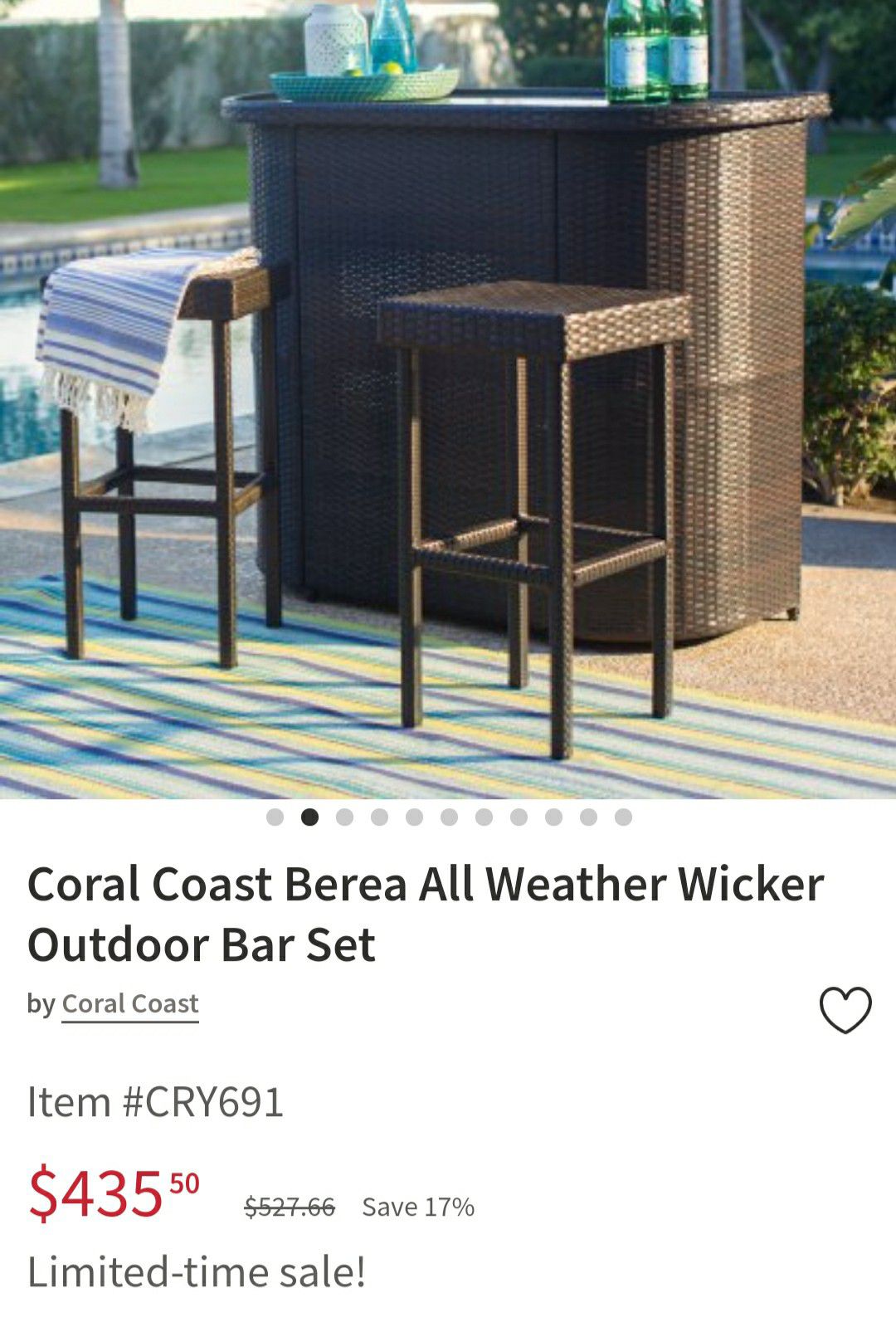All weather wicker tiki bar with 2 stools (slightly used)