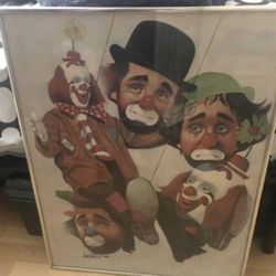 Chuck Oberstein Vintage Framed Clown Print (Large 80s Wall Art)