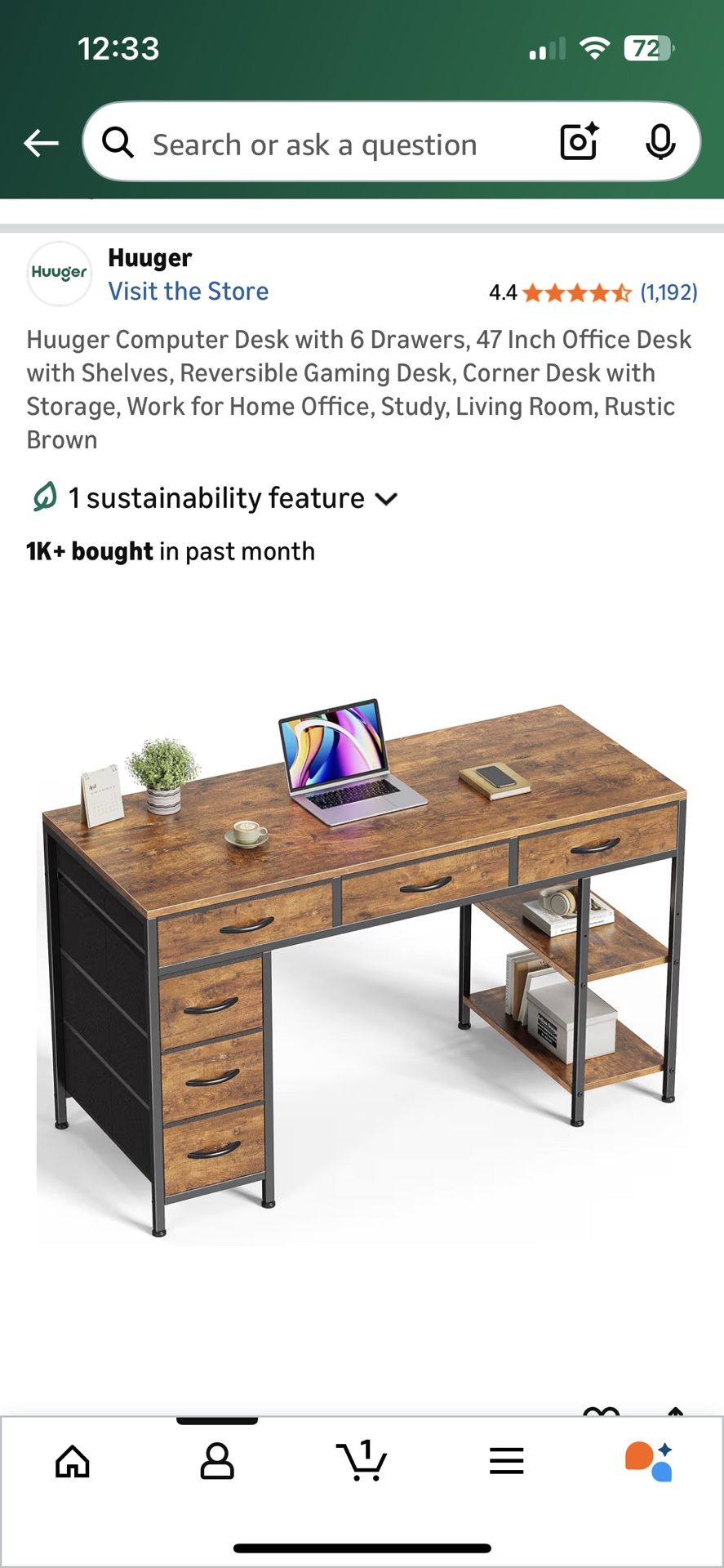 47 Inch Rustic Brown Computer Desk