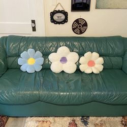 Vintage Green / Teal Leather Couch 
