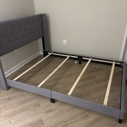 Grey Bed Frame with Box Spring - Ready for New Home