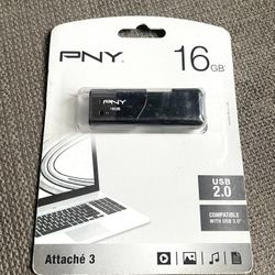 PNY 16GB USB 2.0 Flash Drive Attache 3 Black Portable Storage Memory Stick