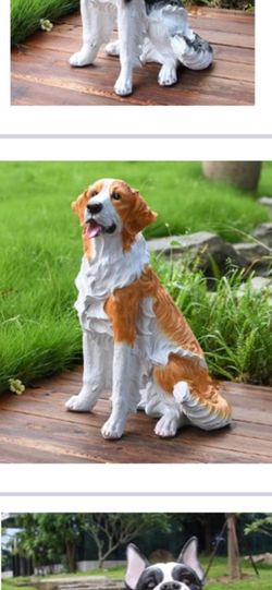 Garden Dog Statues Outdoor Decor, Realistic Statue Art Decoration for Fence, Patio, Balcony, Yard, Housewarming