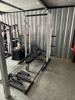 Fitness Gear Pro Half Rack w/ weight plates, barbell & utility bench