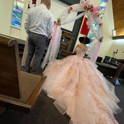 Pink Morilee quinceañera dress