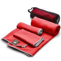 NEW! OlimpiaFit Quick Dry Towels-3 Size Pack Lightweight Microfiber Towels w/Bag (RED)