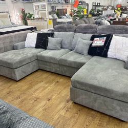 Super! Comfy u Shaped Sectional Sofa Light Grey Corduroy - On Sale 💥💥$410 No Tax