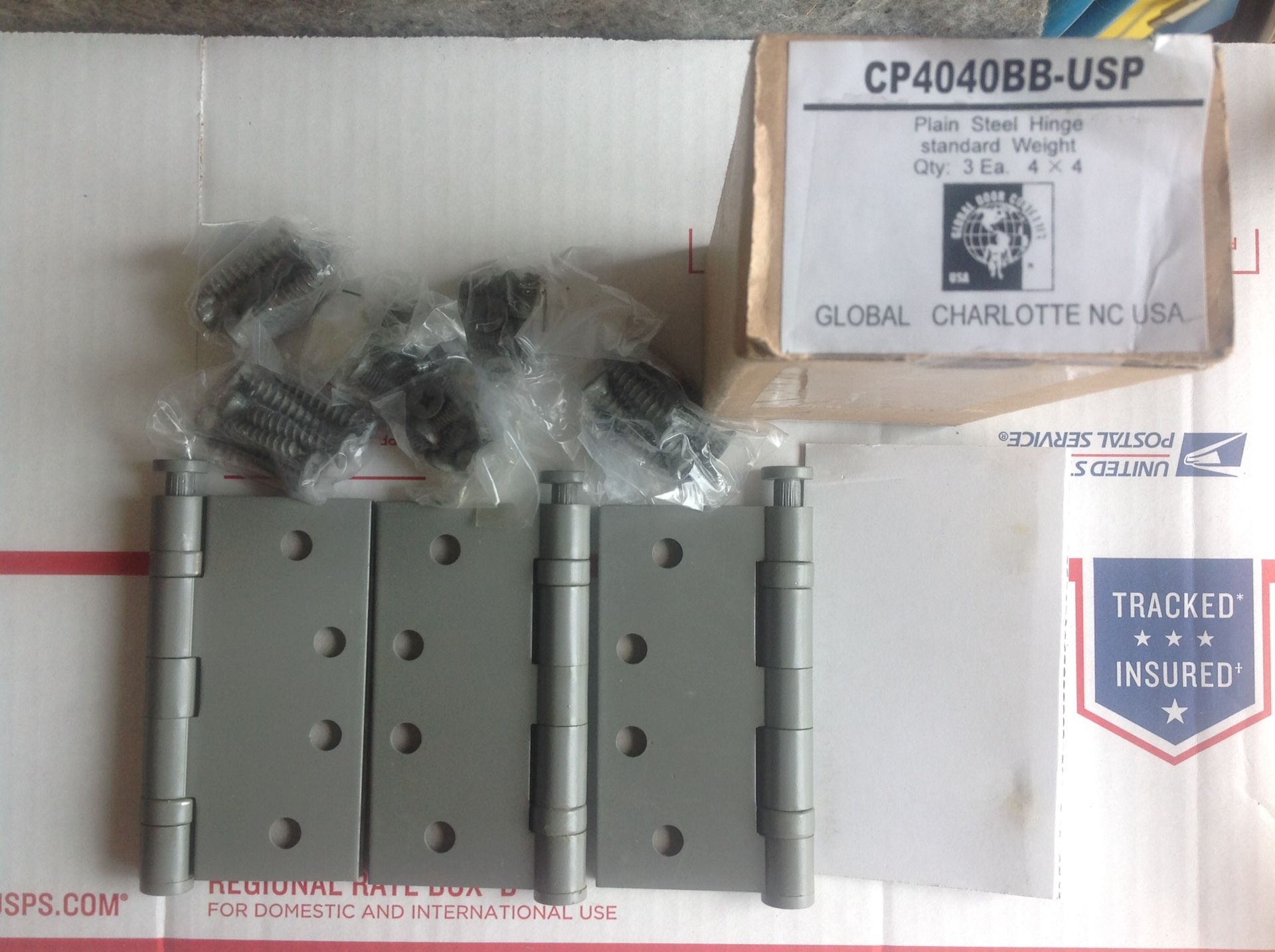 Global Plain Steel Hinge Stander weight 4 in x 4in , set of 3 , New
