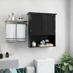 23.5 in. W x 8 in. D x 28 in. H Black Bathroom Storage Wall Cabinet Wooden Medicine Cabinet Storage Organizer