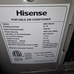 Portable Hisense 6500 Btu's Air Conditioner With Remote Control