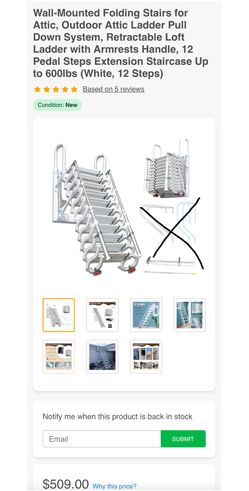 Wall-Mounted Folding Attic Ladder 12 Steps White