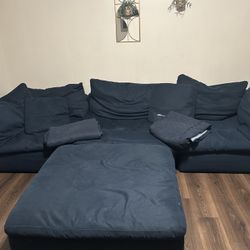 Goose Feather Navy Corner Sofa With Ottoman