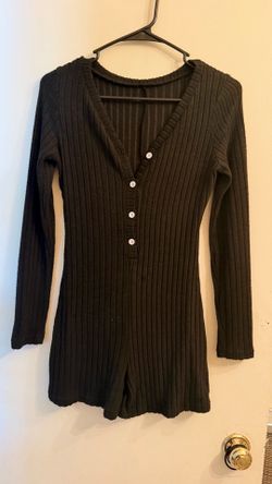 Black Ribbed Henley Romper