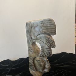 Vintage Hand Carved Obsidian Mayan Aztec Warrio Figurine 