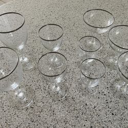 Fine Crystal Glasses With Silver Trim