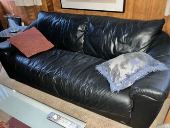 Compact Black Leather Sofa
