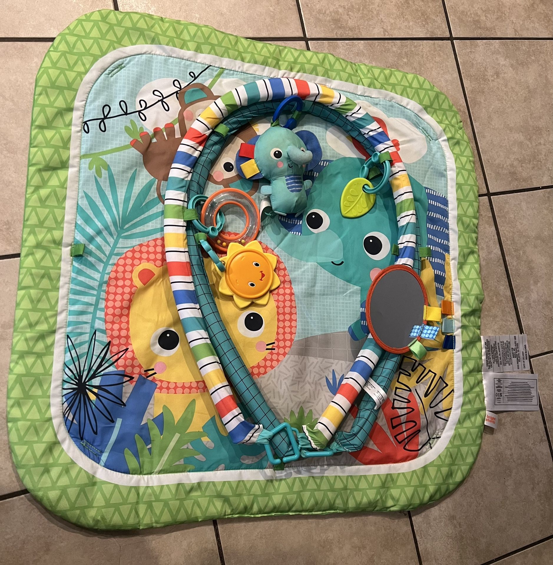 Bright Starts Wild Wiggles Baby Activity Gym & Play Mat, FoldAway Toy Bar, Newborn, Unisex (Green)