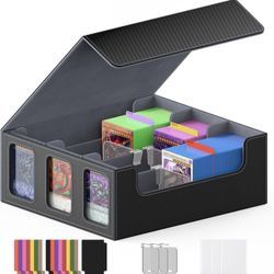 TopMade MTG Deck Box with Commander Display for Trading Cards 2400+ with 18 Colorful Divider, Leather Magnetic Commander Trading Card Storage Box 