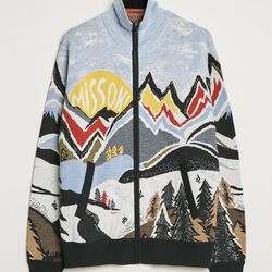 Men's Ski Scenic Jacquard Zip Cardigan Sweater