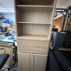 Tall desk with bookcase with adjustable shelving or dry bar wall unit