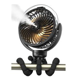 Misting Stroller Fan, 6000mAh Battery Operated Portable Fan with Light & 360° Pivoting, Personal Fans with Flexible Tripod for Baby, Office, Travel,Tr