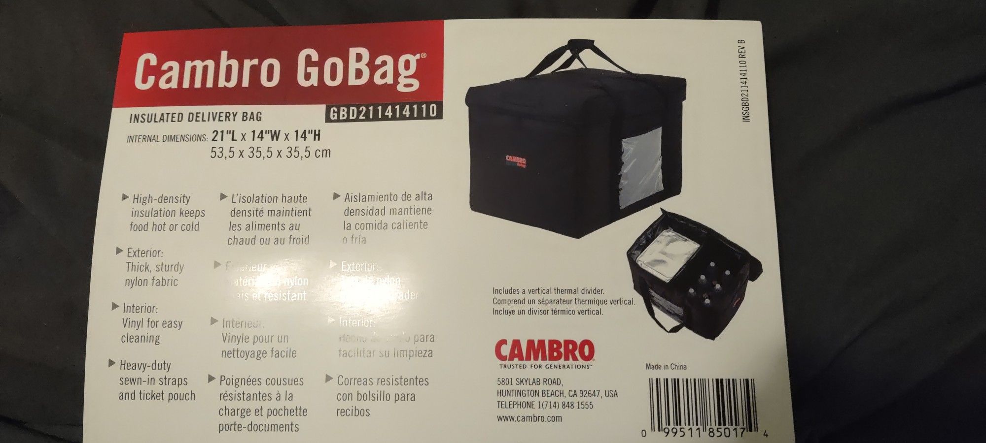 Insulated Cambro Go Bag 