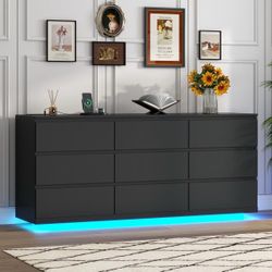 Black 9-Drawer Dresser with LED Lights