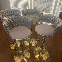 Set of 4 Velvet Swivel Bar Stools – Grey Low Back  