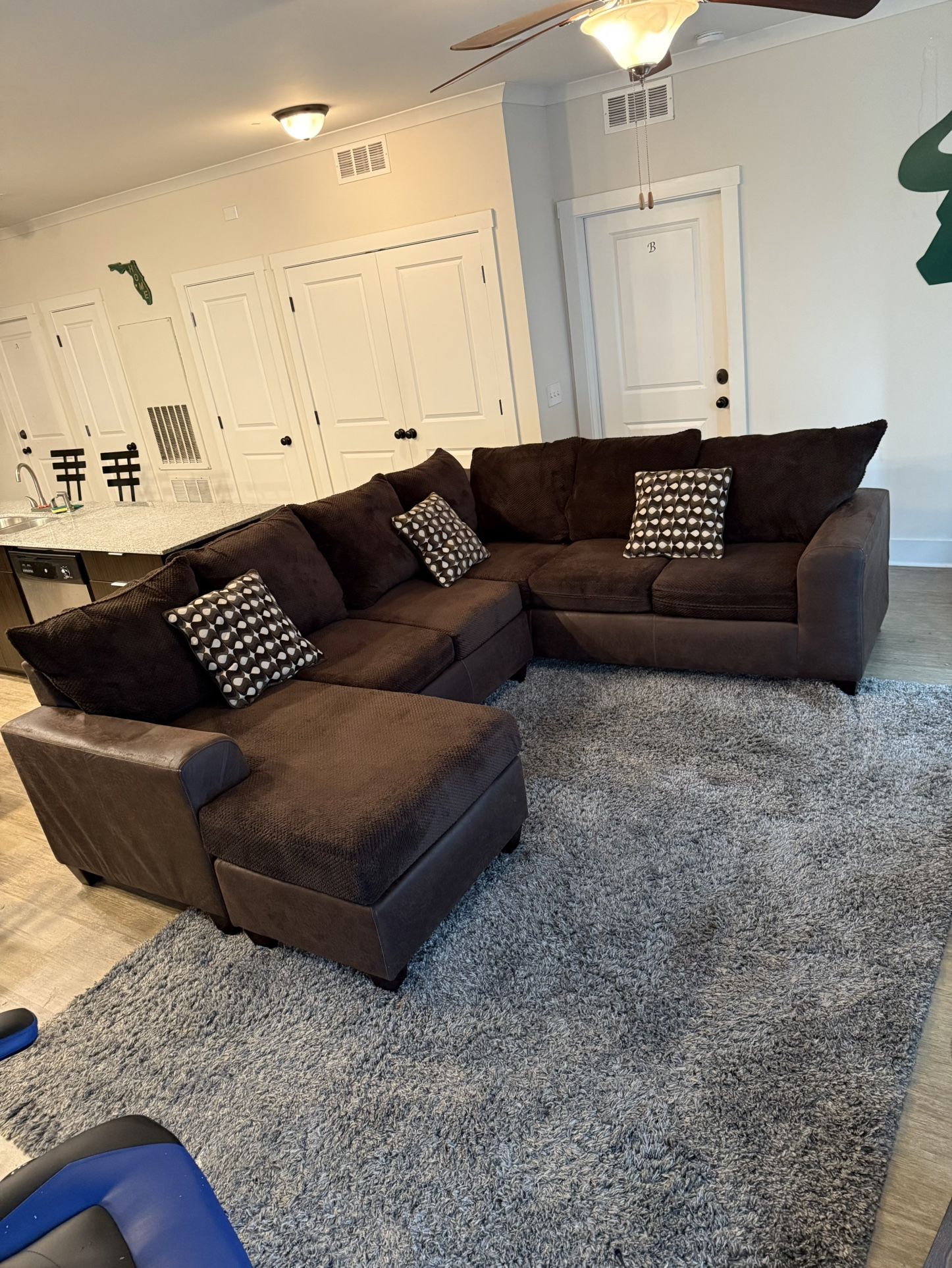 Large Chocolate Sectional Sofa w/ Chaise