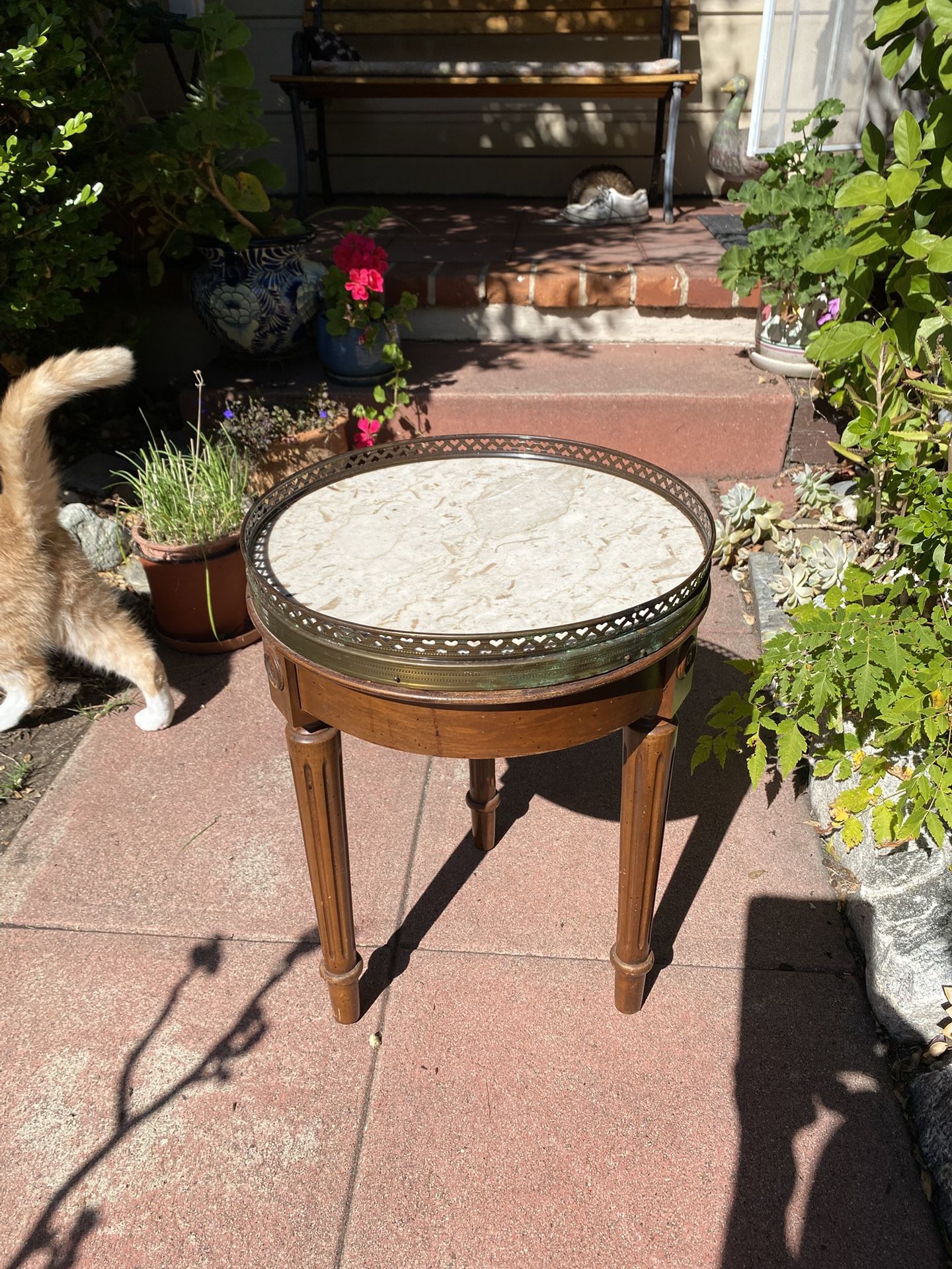Small Marble  And Wood Coffee Table 
