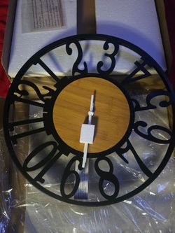 Decorative Wall Clock Black Metal Bamboo Center