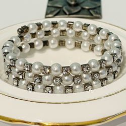Pearl Rhinestone Wrap Bracelet 