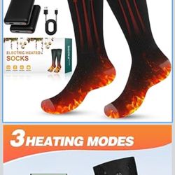 Heated Socks, Rechargeable Electric Socks for Men Women, 3 Heating Settings Washable Heated Sock for Fishing Skiing Hunting Hiking Skating, Christmas 