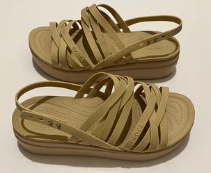 Crocs Brooklyn Literide Tan Beige Strappy Low Wedge  Platform Sandal - Size 10