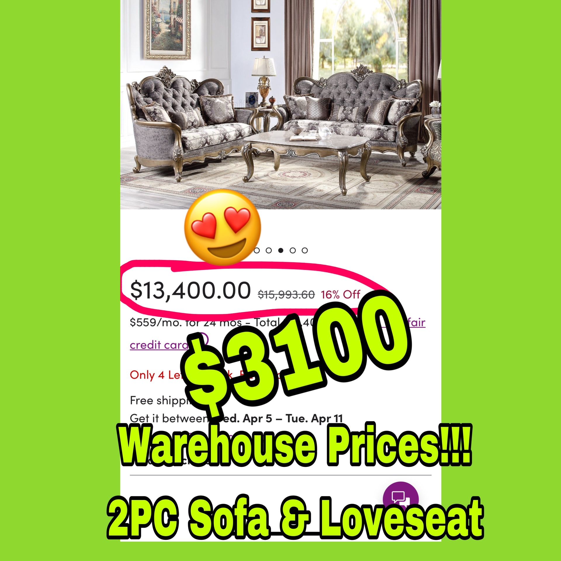 Beautiful New 2PC Tufted Sofa & Loveseat Set Only $3100!!! Original Price $13,400!!!