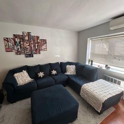For Sale: Navy Blue Sectional Sofa with Ottoman