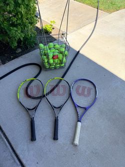 Tennis Rackets and tennis ball cage