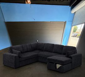 New! 🛋️ Soft Corduroy Big Sectional -Sleeper-Storage-⚡️ Charging