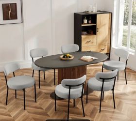 New- gray boucle dining chairs (50$ each, 10 available)