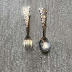 1960s Disney Mickey And Minnie Mouse Childrens Fork And Spoon