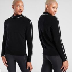 Athleta Black Transit Womens Sz Med Crew Sweater Merino Wool Blend Pullover