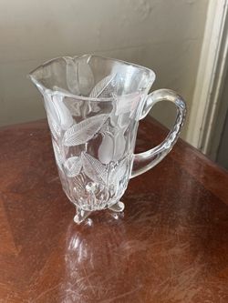 Clear Glass Pitcher with Floral Etching