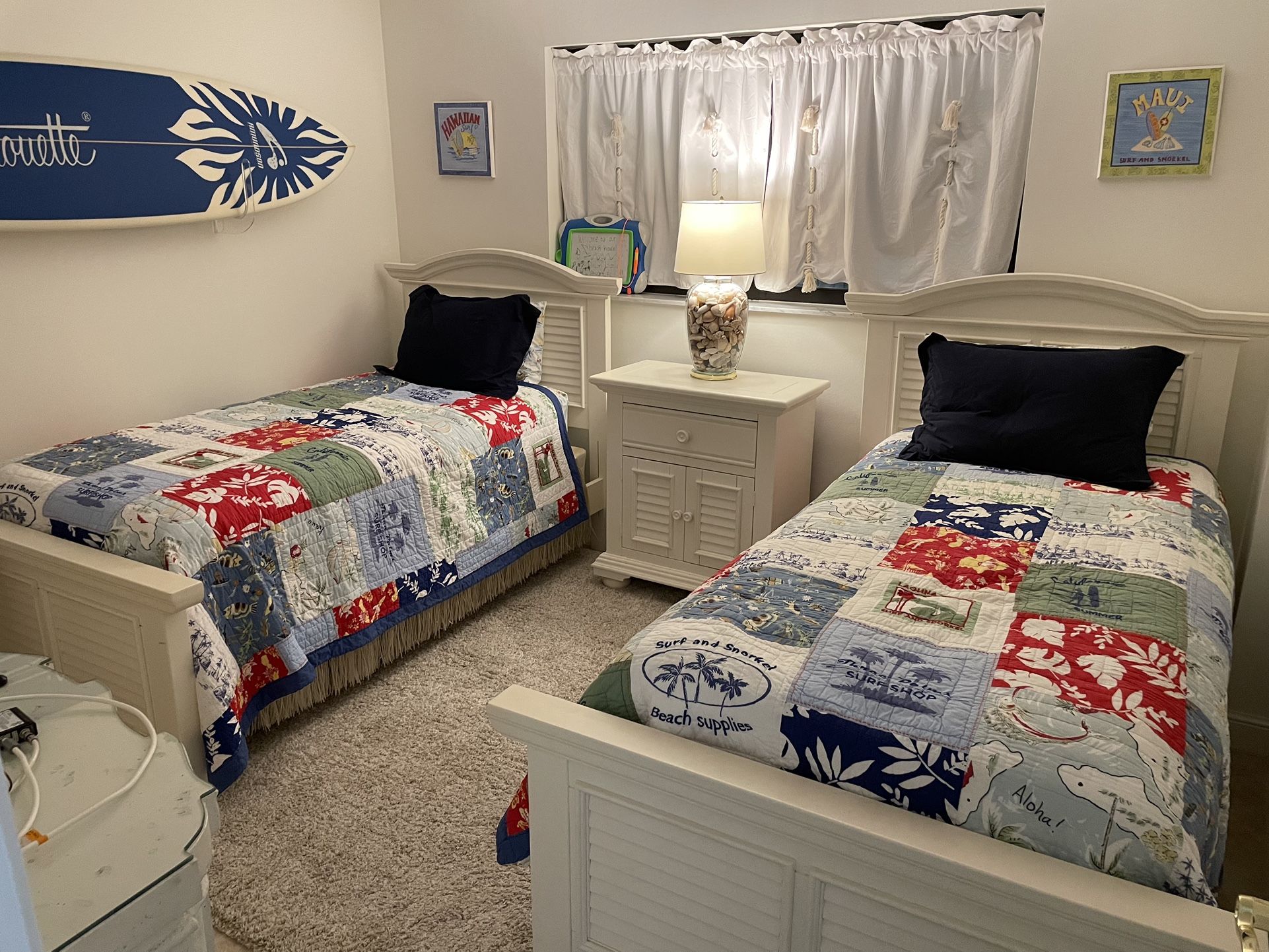 White Coastal Twin Bed Set And Dresser. Mattress, Box springs Included