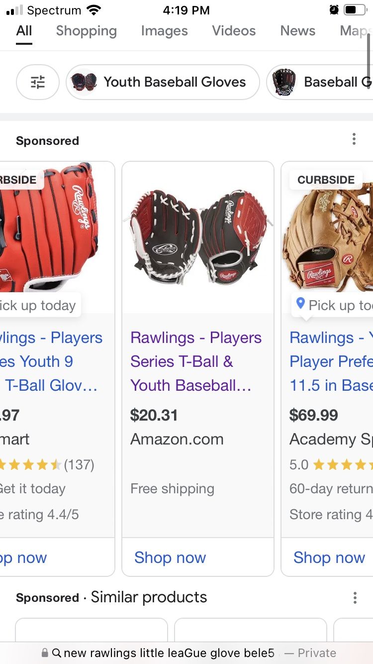 Little League Baseball Glove Ages 5-7