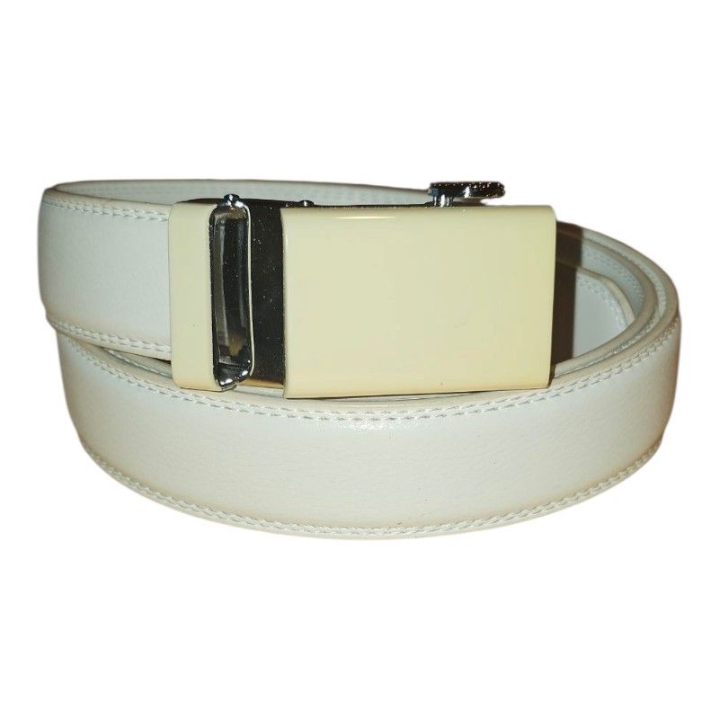 Cream Leather Belt with Silver Buckle