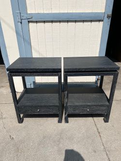 Pair of Noir G606 Black Cerused Oak Nightstands / Side Tables